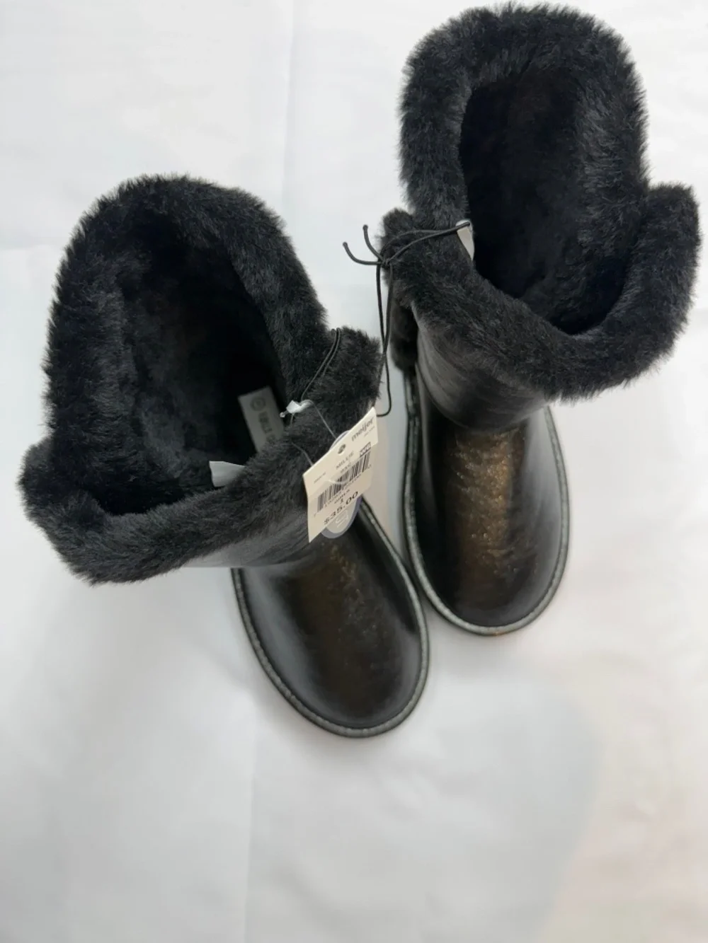FALLS CREEK New $35 Girls 1 Black Metallic Faux Fur Mid Calf Winter Boots Bin3